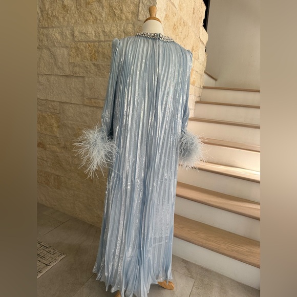 Self Portrait Blue Metallic Chiffon Feather Midi Dress - Picture 13 of 17
